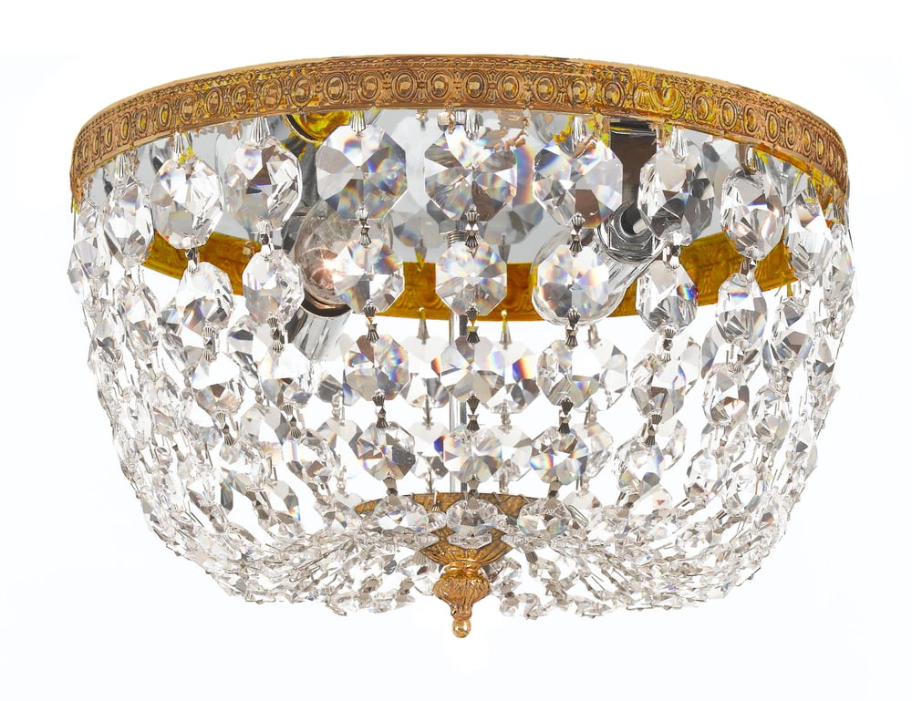 Olde Brass and Clear Crystal 2-Light Flush Mount Ceiling Fixture