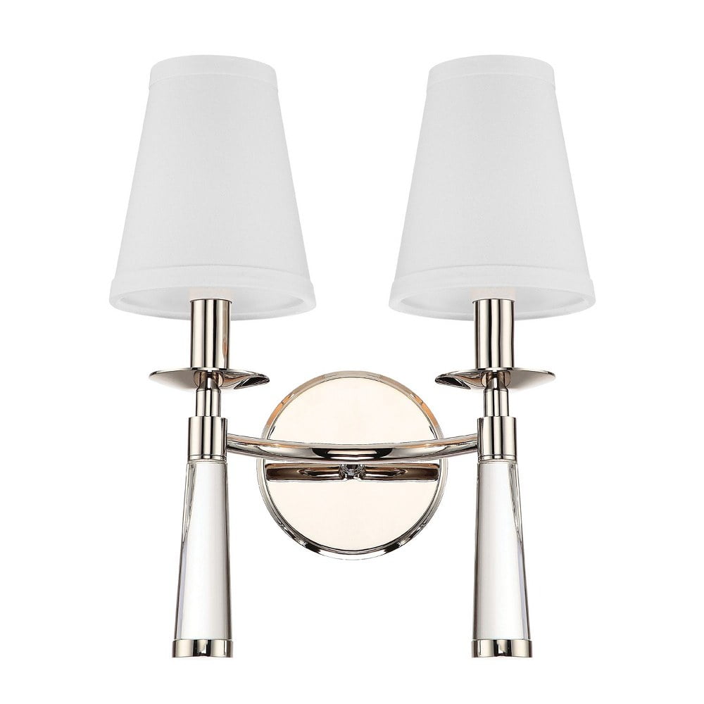 Baxter Polished Nickel 2-Light Sconce with White Silk Shade