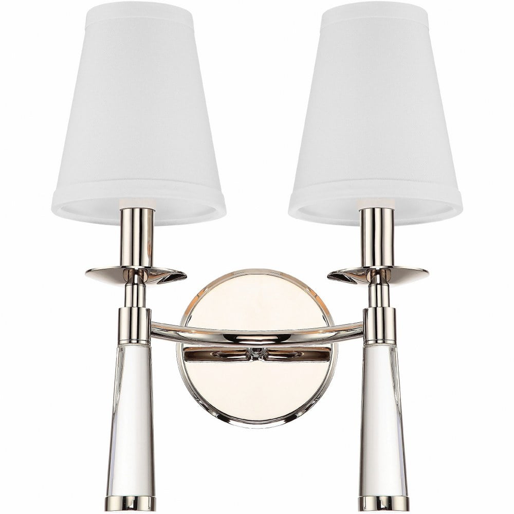 Baxter Polished Nickel 2-Light Sconce with White Silk Shade