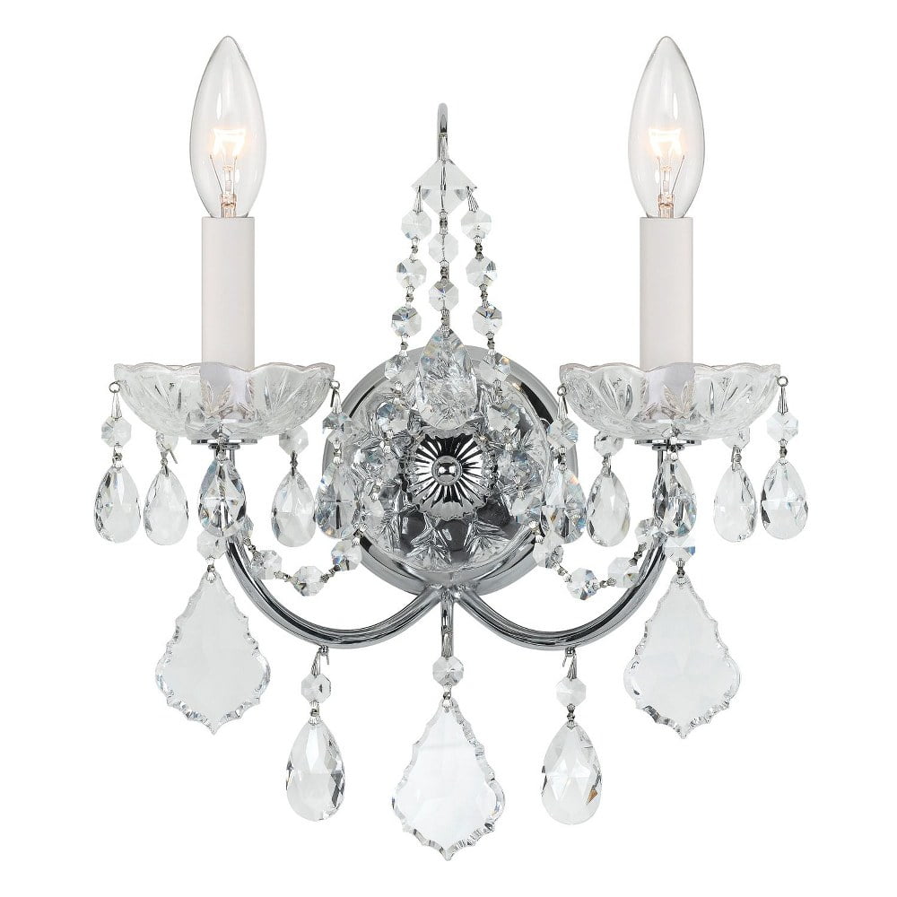 Imperial Polished Chrome 2-Light Sconce with Clear Hand Cut Crystals