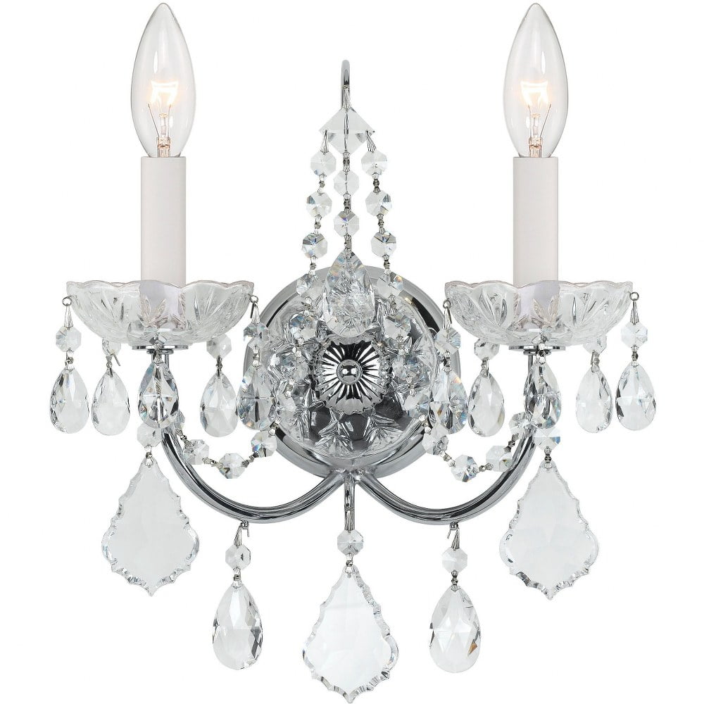 Imperial Polished Chrome 2-Light Sconce with Clear Hand Cut Crystals