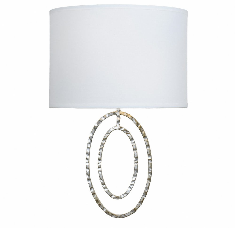 Antique Silver Oval Ring Sconce with White Silk Shade