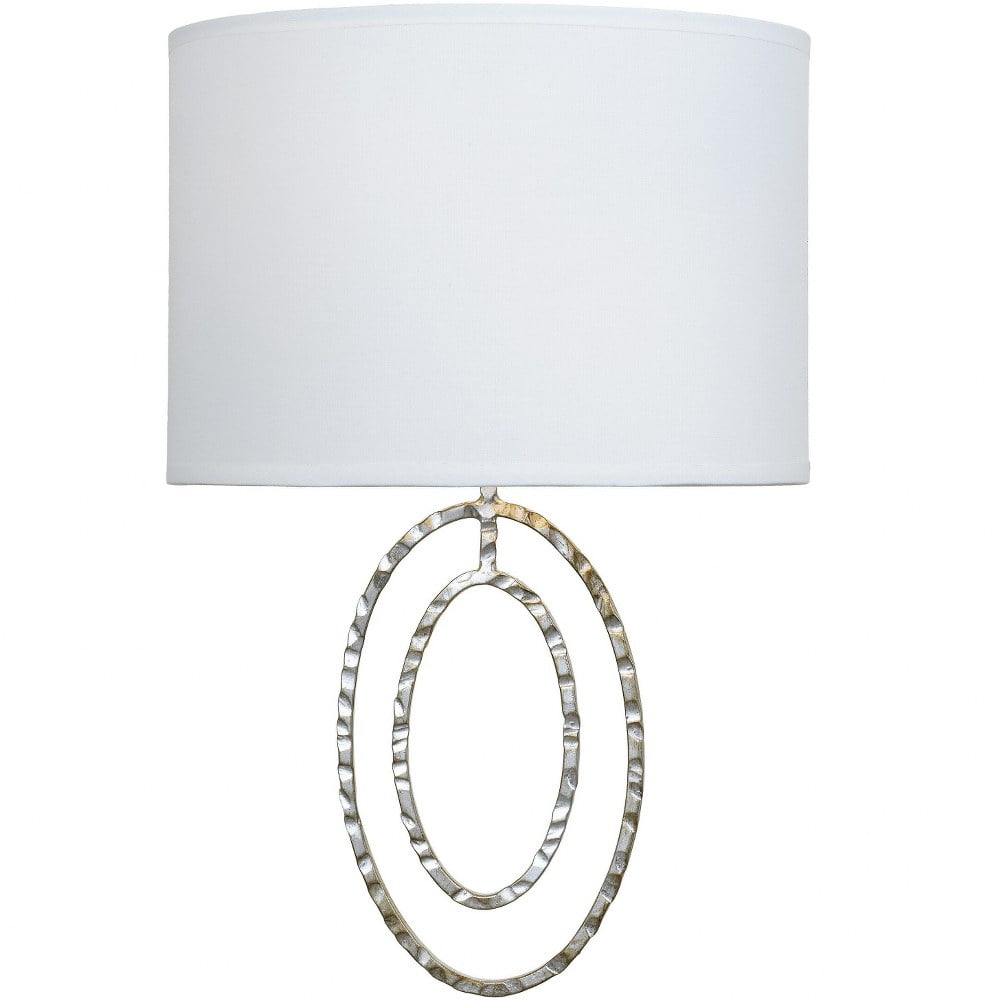 Antique Silver Oval Ring Sconce with White Silk Shade