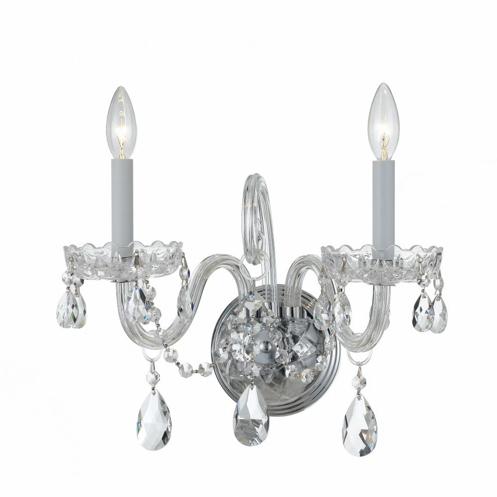 Elegant Polished Chrome 2-Light Wall Sconce with Clear Crystal Accents