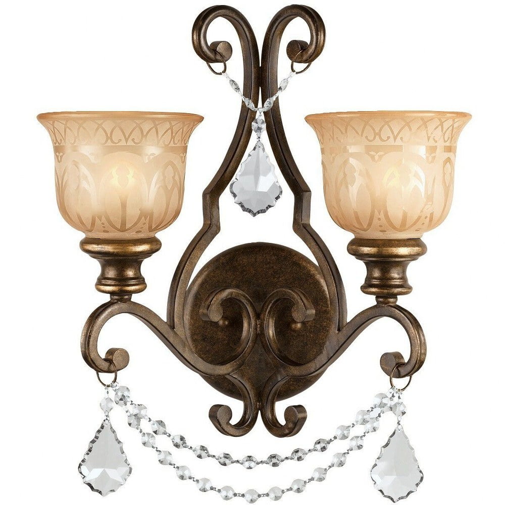 Elegant Bronze Umber 2-Light Wall Sconce with Amber Glass Shades