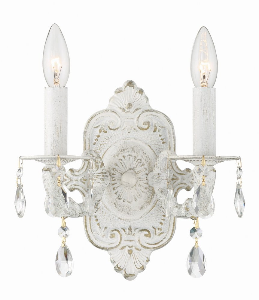 Antique White and Chrome Crystal Dimmable Wall Sconce