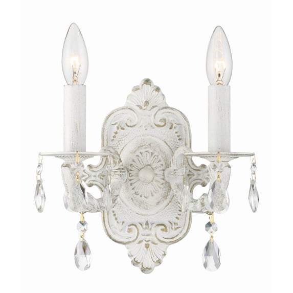 5022-AW-CL-SAQ Crystorama Lighting Paris Market - Two Light Wall Sconce in Classic Style - 10 Inches Wide by 9.5 Inches High-Antique White