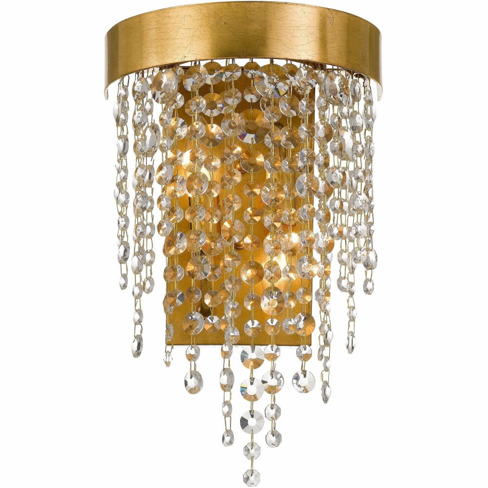 Antique Gold Dimmable Crystal Sconce with Hand-Cut Strands