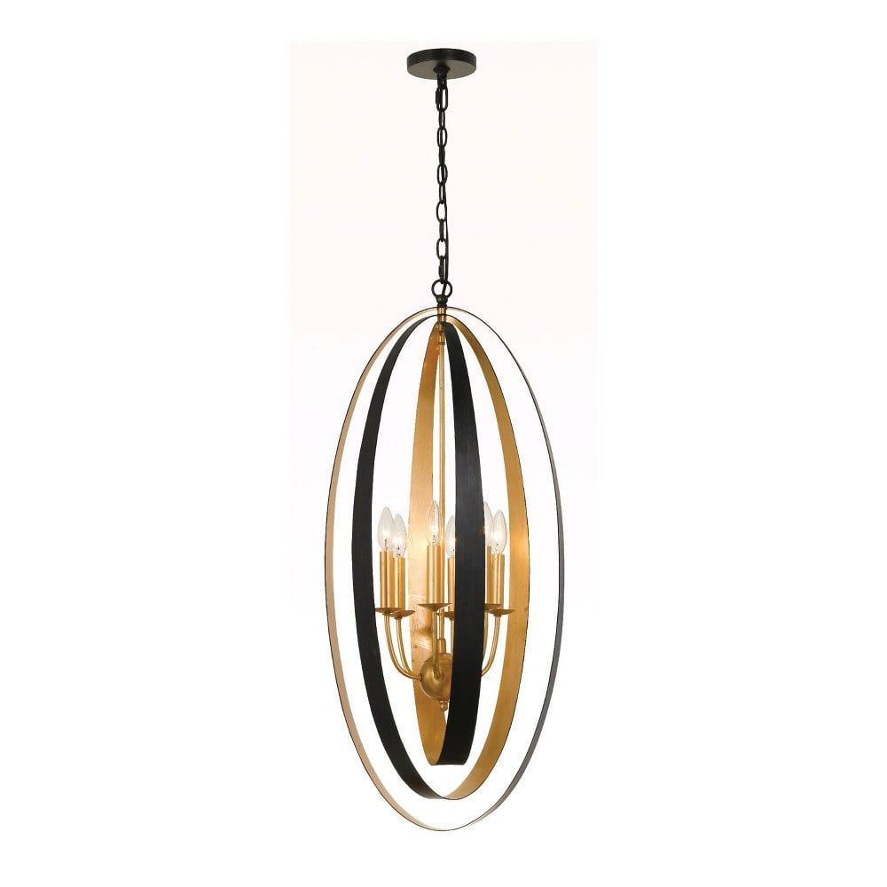 English Bronze and Antique Gold 6-Light Oval Chandelier