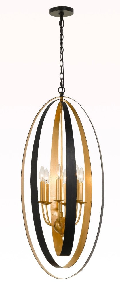 English Bronze and Antique Gold 6-Light Oval Chandelier
