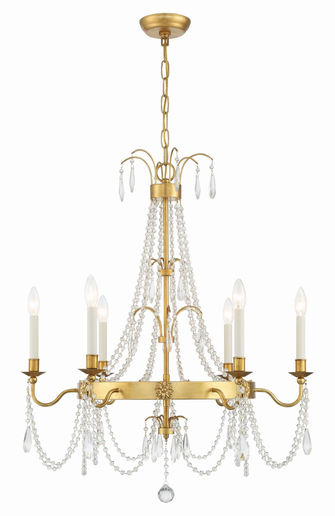 Crystorama Maizey 6 Light Antique Gold Chandelier - 28"W x 33.5"H x 28"D