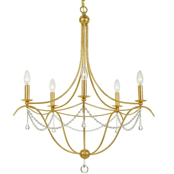 Crystorama Metro 5 Light Antique Gold Chandelier Bottom Crystal Ball - 27.5'' W x 33.5'' H