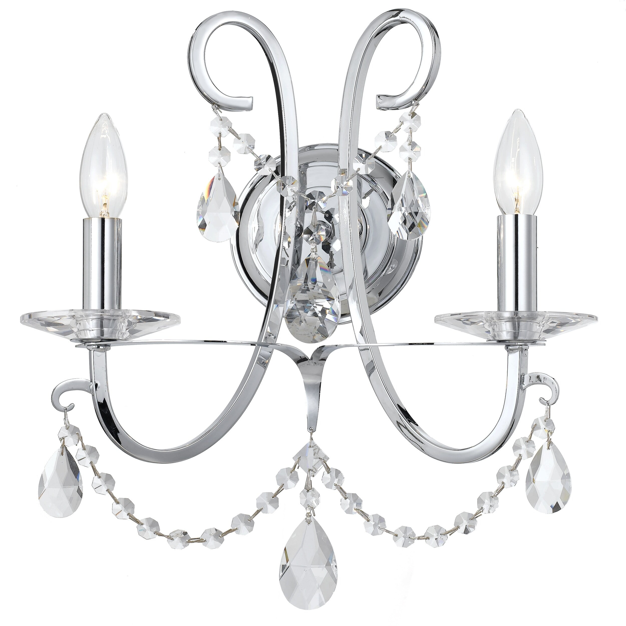 Polished Chrome 2-Light Sconce with Clear Crystals