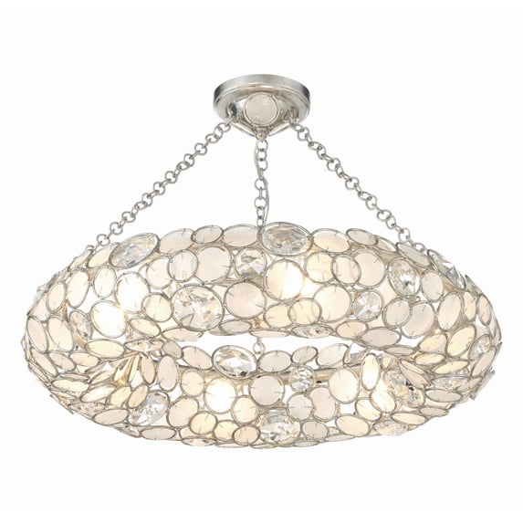 Crystorama Palla 6 Light Antique Silver Semi Flush Mount - 24"W x 5.25"H x 24"D