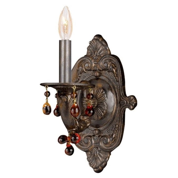 Crystorama Paris Market 1 Light Amber Crystal Bronze Sconce - 6.25'' W x 9.5'' H x 6.25'' D