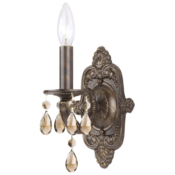 Crystorama Paris Market 1 Light Golden Teak Crystal Bronze Sconce - 6.25'' W x 9.5'' H x 6.25'' D