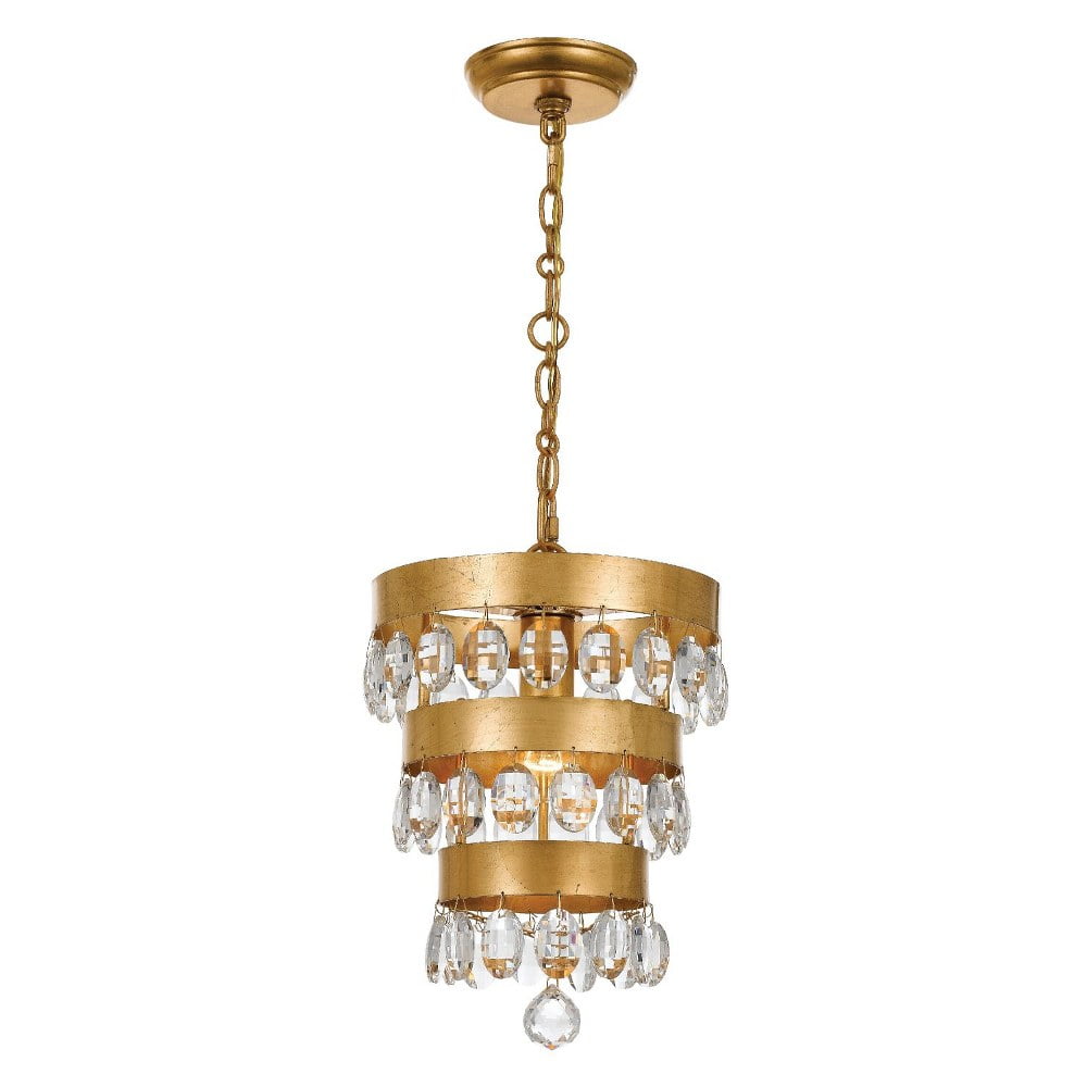Antique Gold Mini Drum Chandelier with Clear Crystal Accents