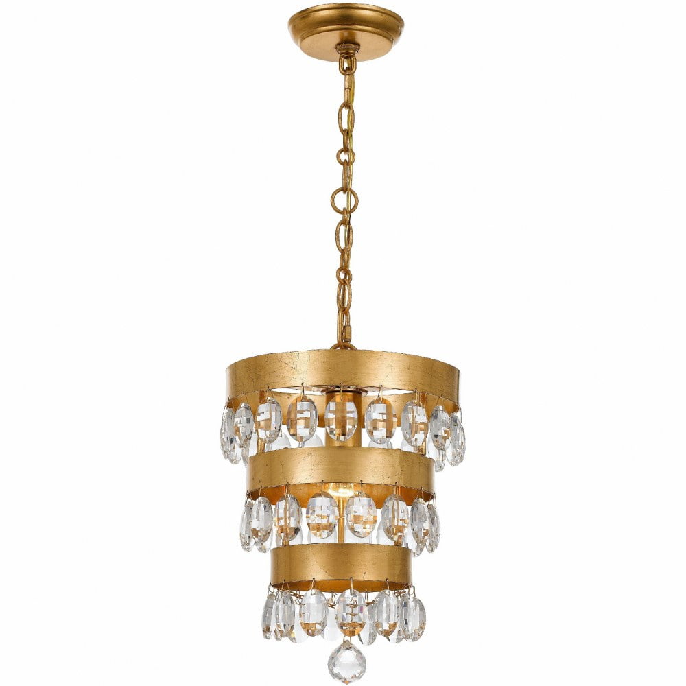 Antique Gold Mini Drum Chandelier with Clear Crystal Accents