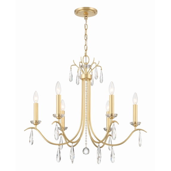 Crystorama Rollins 6 Light Antique Gold Chandelier - 28"W x 25.25"H x 28"D