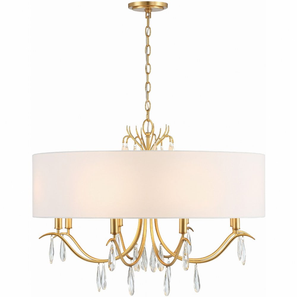 Antique Gold 8-Light Drum Chandelier with White Silk Shade