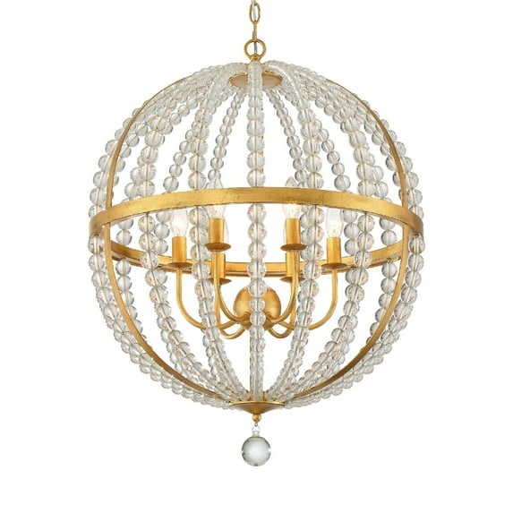 Crystorama Roxy 6 Light Antique Gold Chandelier - 22'' W x 29.75'' H