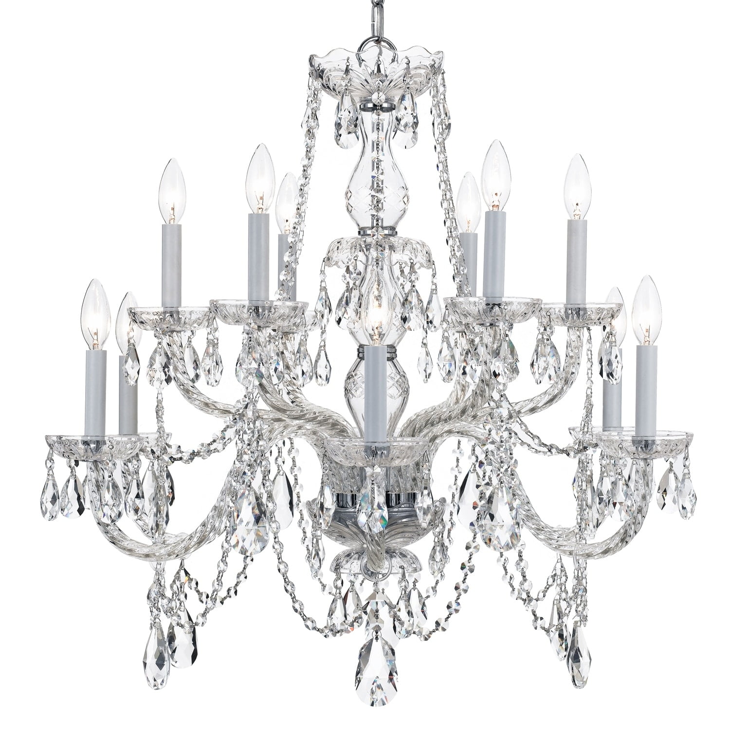 Elegant Polished Chrome 12-Light Chandelier with Italian Crystal