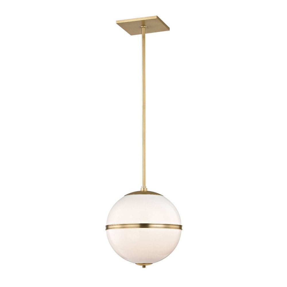 Mini Globe Aged Brass Pendant Light with White Glass Shade