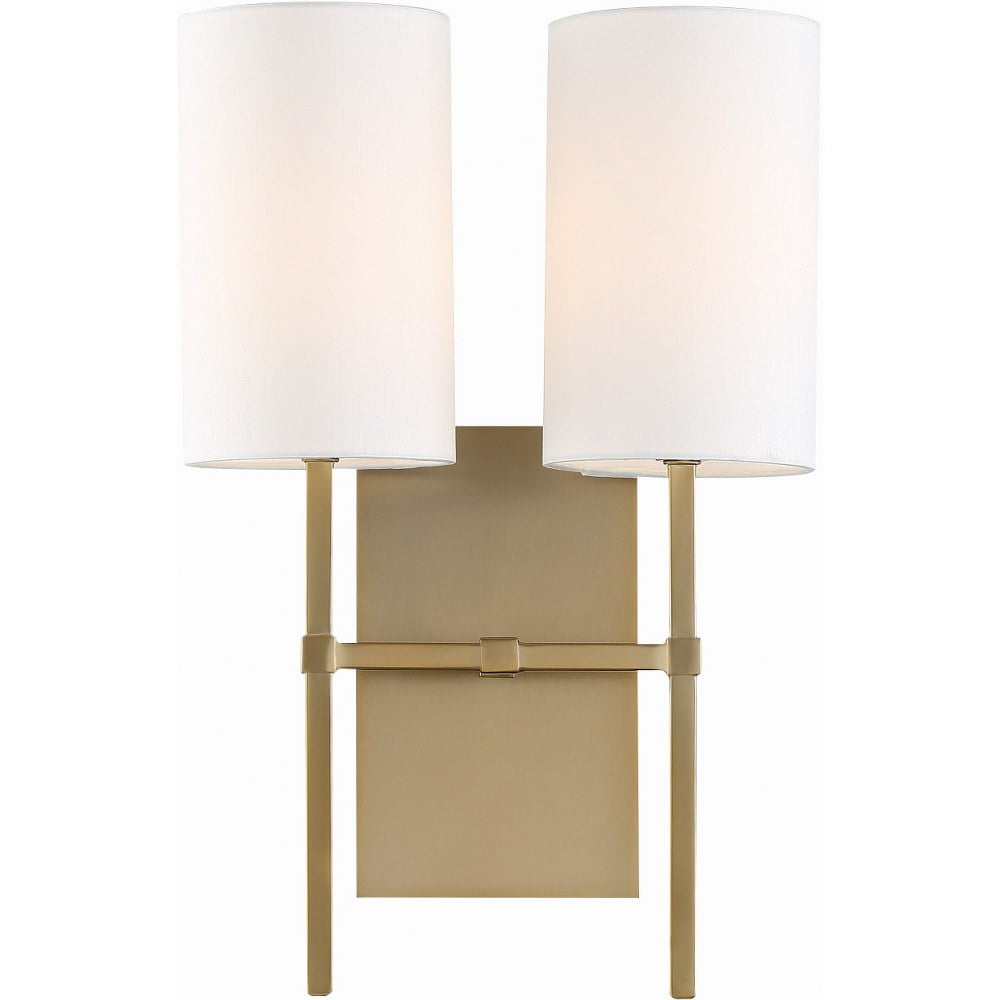 Aged Brass 2-Light Sconce with White Silk Shade