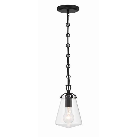 Crystorama Voss 1 Light Matte Black Mini Pendant - 5.75"W x 9"H x 5.75"D