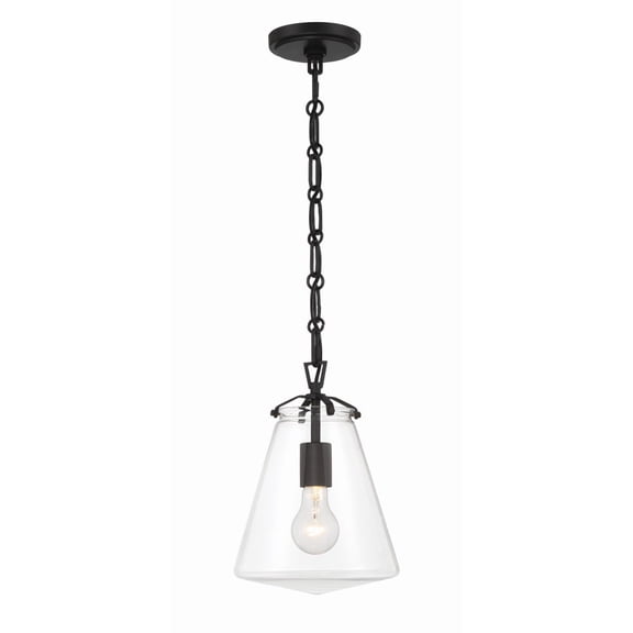 Crystorama Voss 1 Light Matte Black Mini Pendant - 8.25"W x 11.5"H x 8.25"D