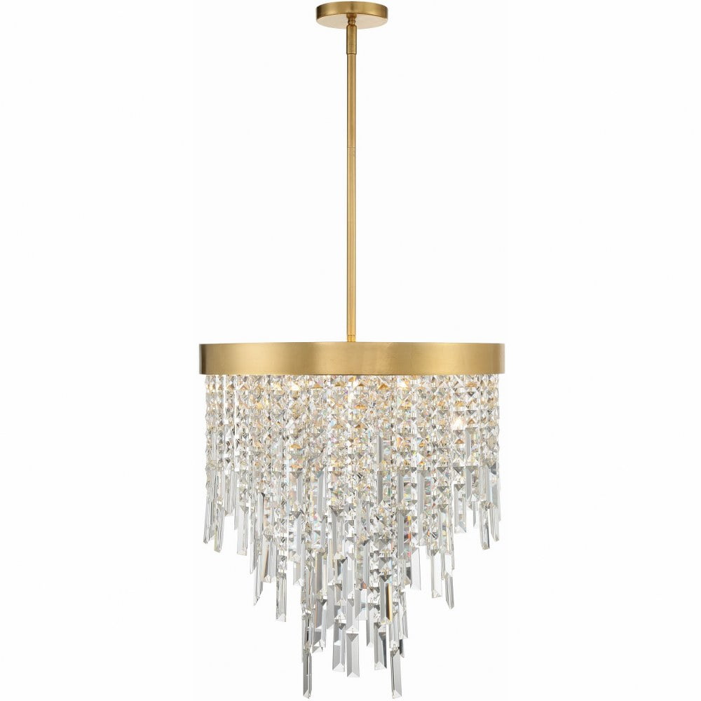 Antique Gold 5-Light Chandelier with Hand Cut Crystal Strands