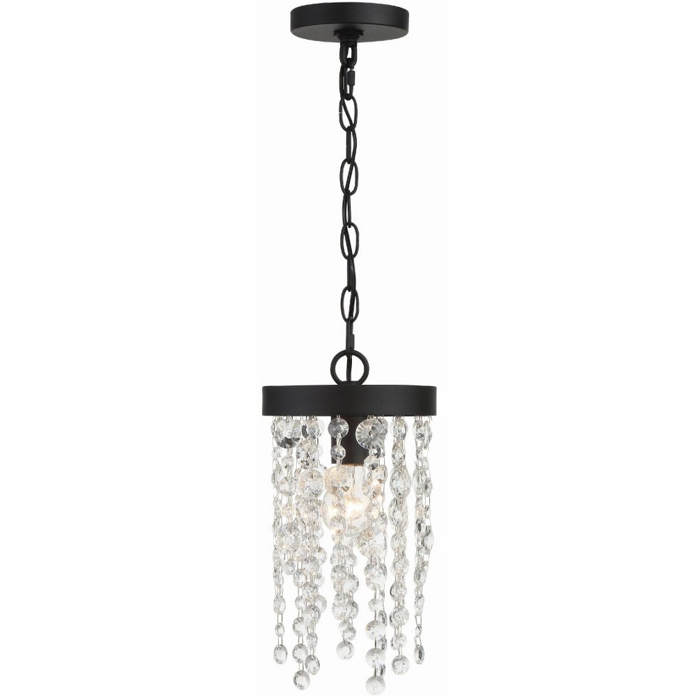 Black Forged Crystal 1-Light Pendant with Hand Cut Crystals