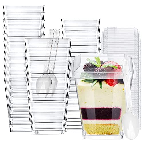 Crystry 5 oz Pack of 100 Plastic Dessert Cups with Lids and Spoons Parfait Cups with Lids for