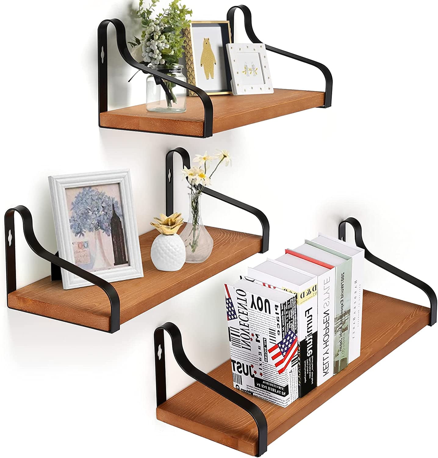 Crzdeal Floating Shelves Set of 3 Wall Mounted Wooden Floating Shelves