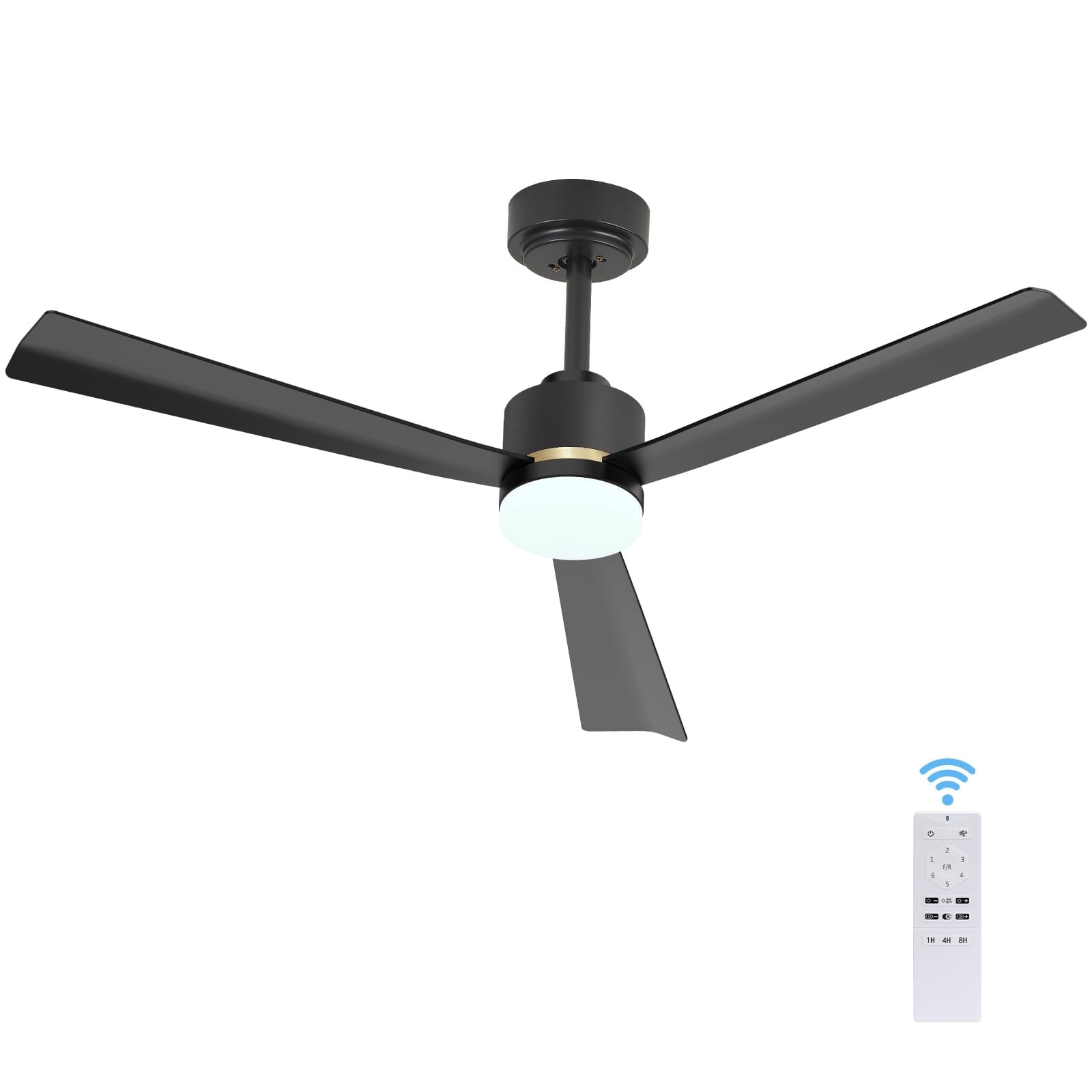CRZOE Ceiling Fans with Lights, 52 inch Low Profile Ceiling Fan with Remote Control, Flush Mount, Reversible, 3CCT, Dimmable, Quiet, Black Small Ceiling Fan for Bedroom Indoor/Outdoor Use, Black