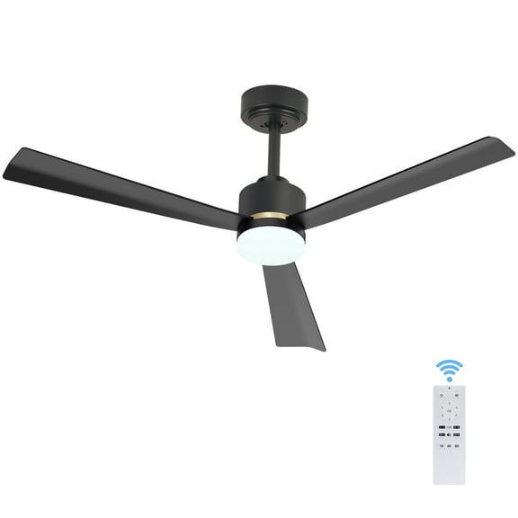 CRZOE Ceiling Fans with Lights, 52 inch Low Profile Ceiling Fan with Remote Control, Flush Mount, Reversible, 3CCT, Dimmable, Quiet, Black Small Ceiling Fan for Bedroom Indoor/Outdoor Use, Black