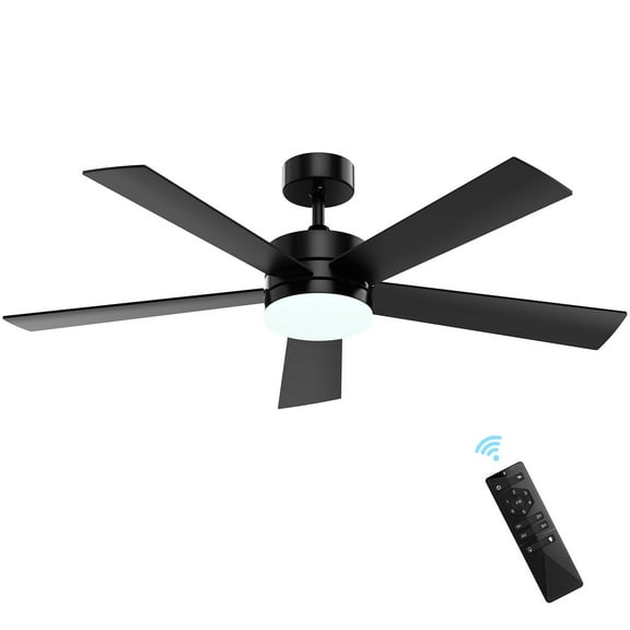 Crzoe Ceiling Fans with Lights, 52 inch Low Profile Ceiling Fan with Remote Control, Flush Mount, Reversible, 3CCT, Dimmable, Quiet, Black Small Ceiling Fan for Indoor/Outdoor Use