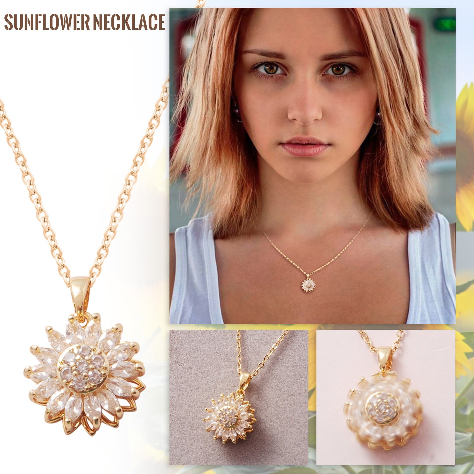 1pc Fashionable Sunflower Shaped Cubic Zirconia Pendant Necklace With Gold  Plating, Suitable For Women's Daily Wear | SHEIN USA