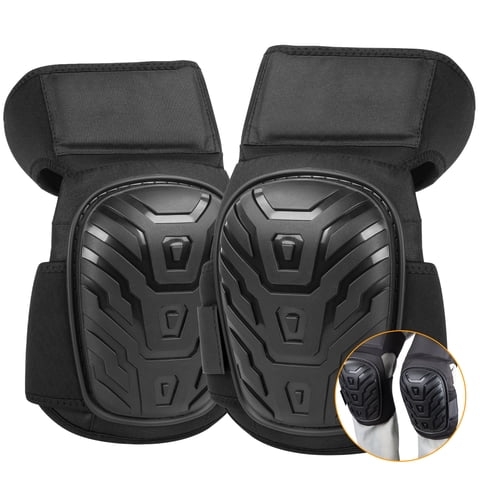 CshidWorld 1 Pair Professional Knee Pads for Work, Construction Thick Gel Knee Pads with Adjustable Strong Double Straps, Heavy Duty Anti-slip Foam Cushion Knee Pads for Indoor and Outdoor Use, Black
