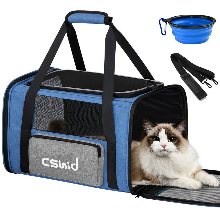 Cshidworld Cat Carrier, Cat Carriers for Large Cats Up to 20 lbs, Airline Approved, Pet Carrier with A Bowl/Side Pocket, Collapsible Soft-Sided Cat