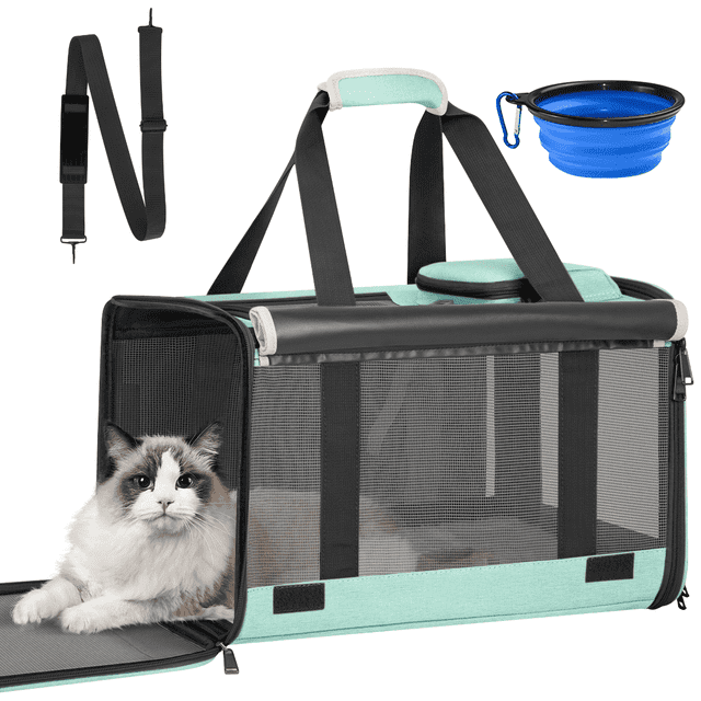 CshidWorld Cat Carrier Pet Carrier for Small Dogs Medium Cats Puppies up to 20 lbs, Collapsible Soft Sided Cat Travel Carriers with a Bowl, Airline Approved, Gray