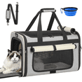 thumbnail image 1 of CshidWorld Collapsible Cat Carrier Pet Carrier for Large Cats (up to 25lbs), TSA Airline Approved Cats Carrier Soft Sided, Small Dog Travel Bag with a Bowl/Safety Leash-Beige Gray, 1 of 7