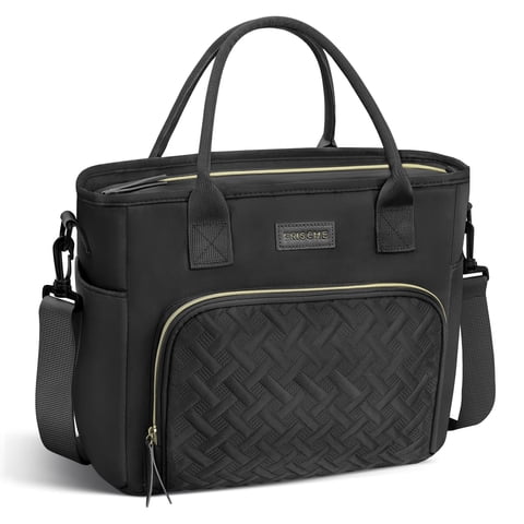 CshidWorld Insulated Lunch Bag for Men & Women - 18L Large Capacity Lunch Box for Work,Office ,Picnic, Hiking, Beach, Thermal Cooler Tote w/ Adjustable Strap, Pockets, Classic Plaid Design, Black