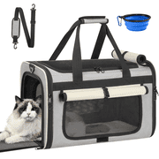 CshidWorld Collapsible Cat Carrier Pet Carrier for Large Cats (up to 25lbs), TSA Airline Approved Cats Carrier Soft Sided, Small Dog Travel Bag with a Bowl/Safe