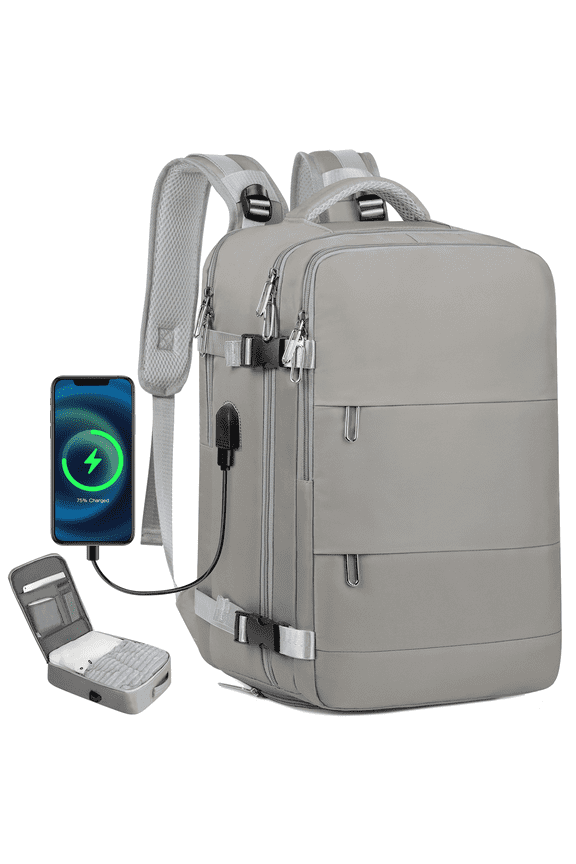 Travel Backpack for Women with USB Charging Port, TSA-Approved Laptop Backpack, Lightweight Carry On Backpack Fit 15.6” Laptop for Weekend Trips, Business Travel & Hiking, Gray