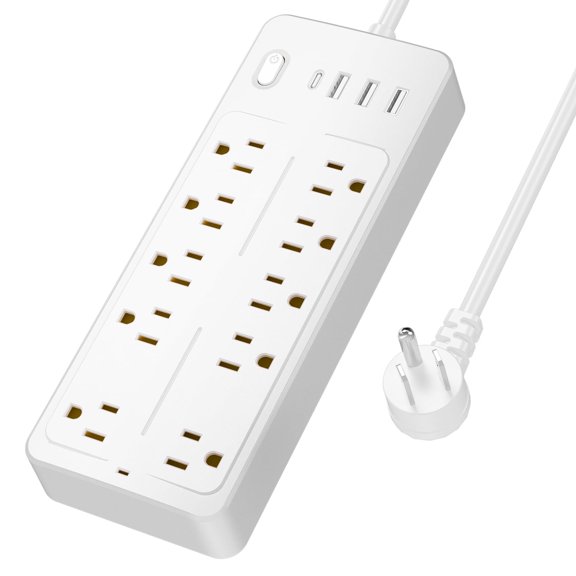 Cshidworld 14-in-1 Power Strip Surge Protector Extension Cord with Multi Outlets, USB Ports, for Home & Office, Black