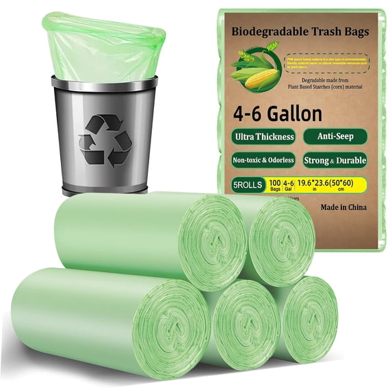Cshidworld 100 Count Biodegradable Trash Bags 4-6 Gallon, Green Small 4 Gallon Garbage Bags, Durable & Easy-Tear Design, Perfect for Home & Office Use