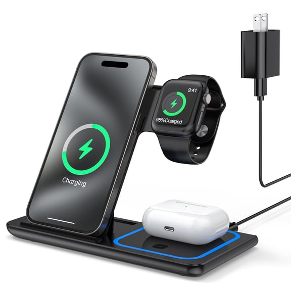 Cshidworld 3 in 1 Charging Station for Apple Multiple Devices, Foldable Travel Wireless Charger 18W for iPhone 17 16 15 14 13 Pro Max Plus, Apple Watch Series, Airpods