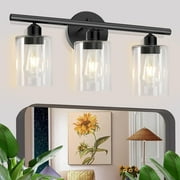 Cshidworld 3-Light Black Dimmable Vanity Light with Clear Glass Shade