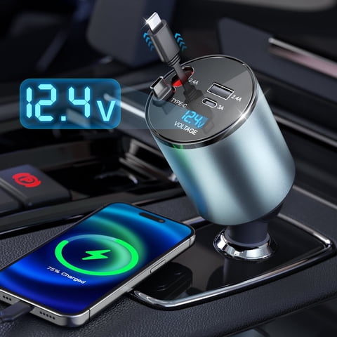 Cshidworld 4 in 1 Retractable Car Charger 66W Fast Car Phone Charger with Retractable Cables